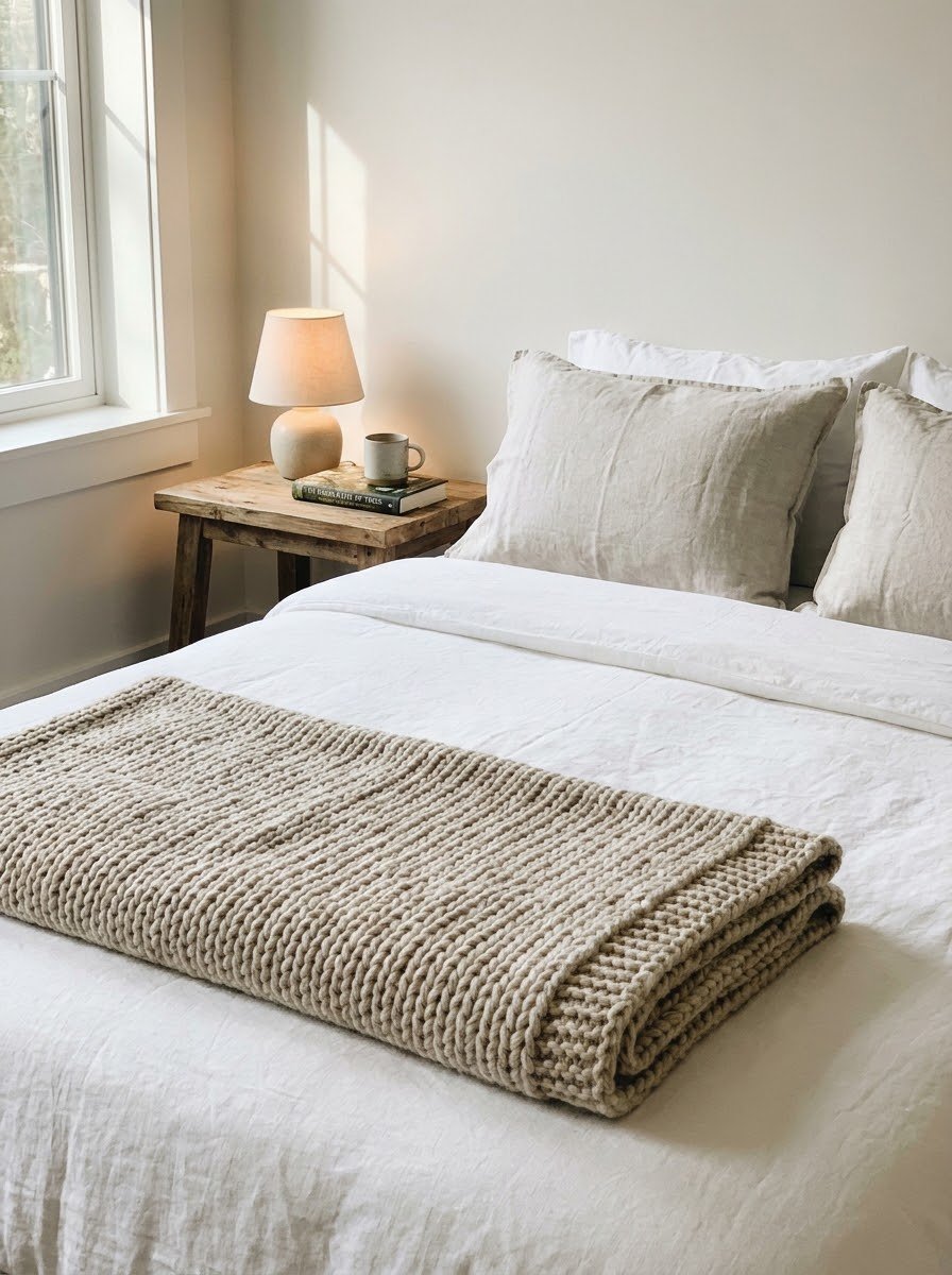 Styled bedroom nightstand and made bed for a quick refresh
